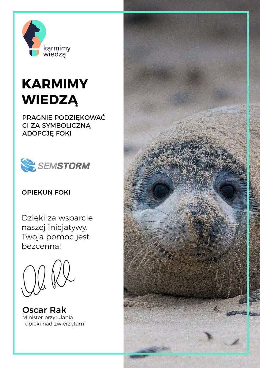 semstormtool's tweet image. #SEMSTORM został rodzicem jednej z fok adoptowanych w ramach akcji #KarmimyWiedzą ❤️ Dziękujemy @Oscar_Rak ☺️ #csr #partner #ratujemyfoki