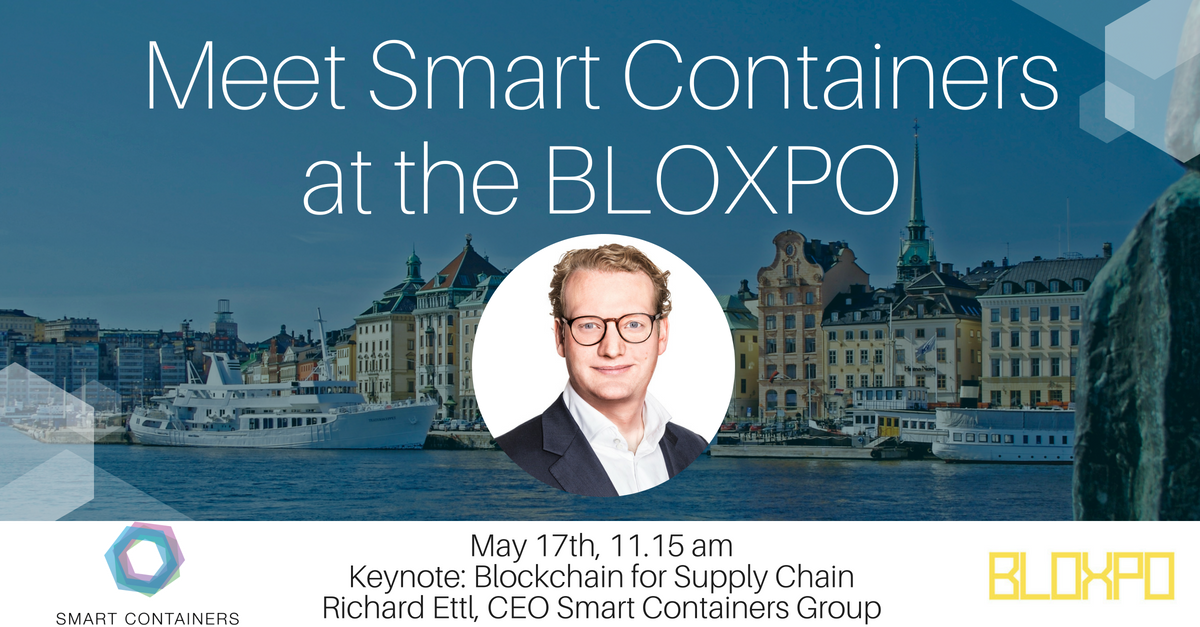 SMARC_ICO's tweet photo. Smart Containers Group is a sponsor at the BLOXPO in Stockholm.
Don't miss the speech of CEO Richard Ettl today about blockchain for supply chain at 11.15 am. 
Our pre-sale went live on May 15th! Make sure to be whitelisted and join us on Telegram https://t.co/MClKW3nS1w https://t.co/AHn9vYO4qY