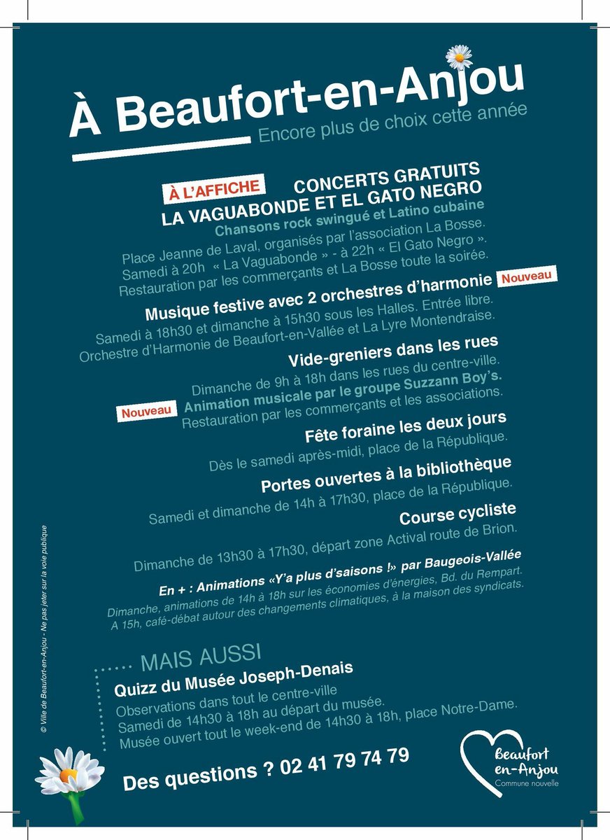 Jukebosse's tweet photo. [Fête du Printemps]

La comm' est lancée ! 
La Fête du Printemps c'est le 26 et 27 mai prochain avec tout un tas d'animations dans la  Ville de Beaufort-en-Anjou. 
Retrouvez les concerts de la Bosse le samedi soir à partir de 20h sur la place Jeanne de Laval ! https://t.co/NU1NO6lJEx