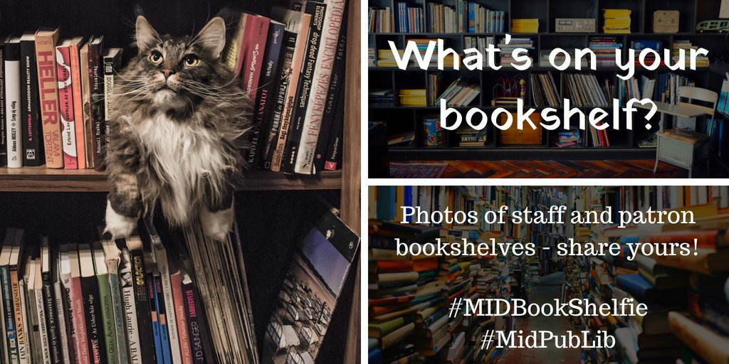 midlibraryorg's tweet photo. Starting tomorrow, watch for our new weekly feature #MIDBookShelfie! We love getting a glimpse of people's bookshelves and we're sharing them with all of you! #Bookshelfie #MidPubLib https://t.co/hYIlUnxtZq