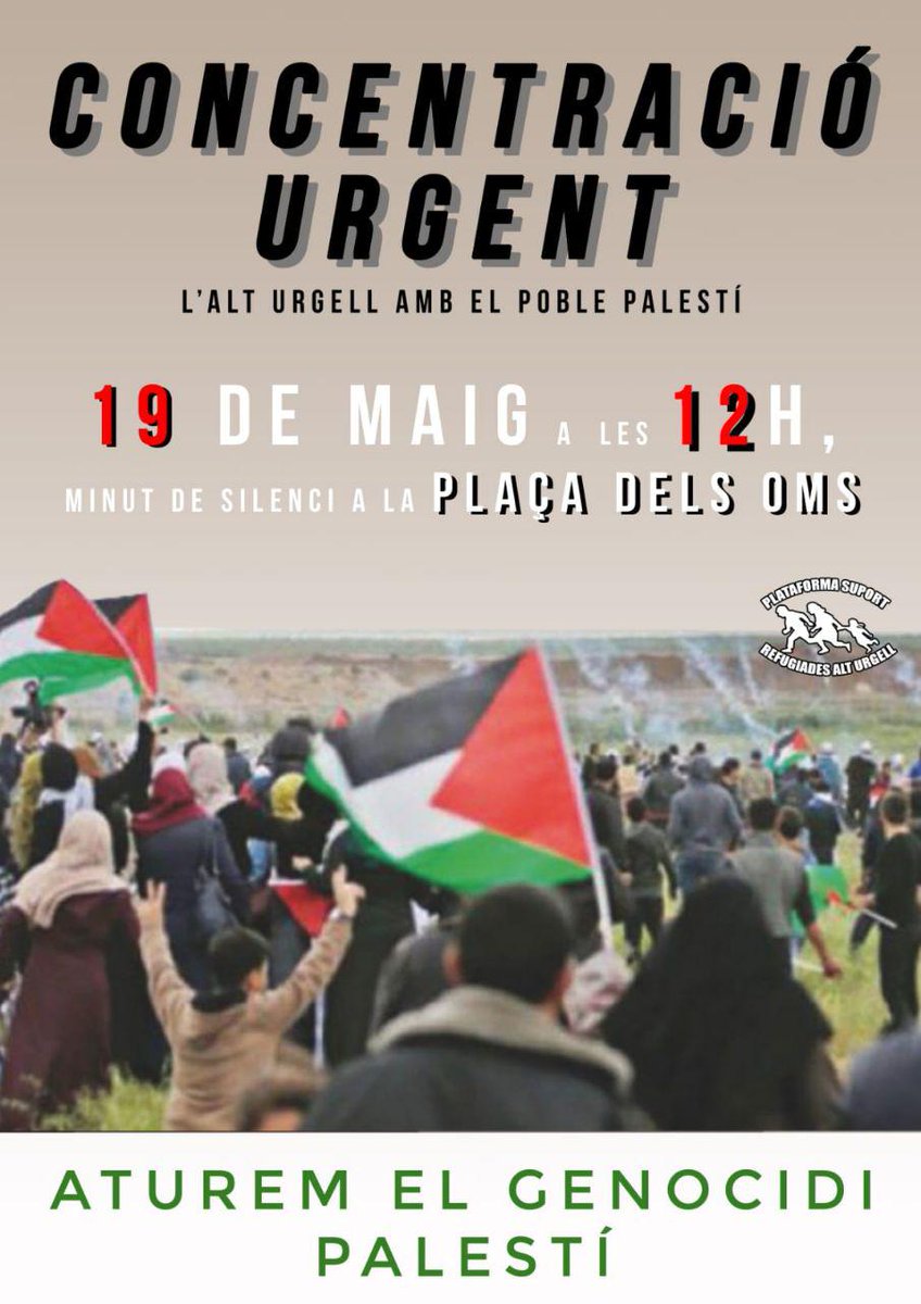 Minut de silenci per l'assassinat de 62 palestins per l'estat d'Israel. 
Denunciem el terrorisme d'Estat i recolzem el poble palestí en la seva lluita per l'alliberament nacional i la tornada dels exiliats

La solidaritat és la tendresa dels pobles #Nakba70 #FreePalestine 🇵🇸