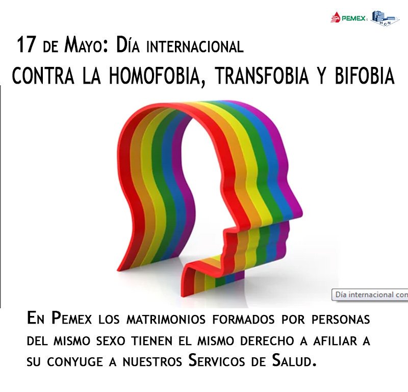 hcnpemex's tweet photo. 17 de mayo, Día Internacional vs la #Homofobia. 🏳🌈
En #Pemex garantizamos el respeto a los derechos humanos de todas y todos sin importar la preferencia sexual. #SinHomofobia #SinEtiquetas #SSPemex #HCN https://t.co/uB7WJHl4PV