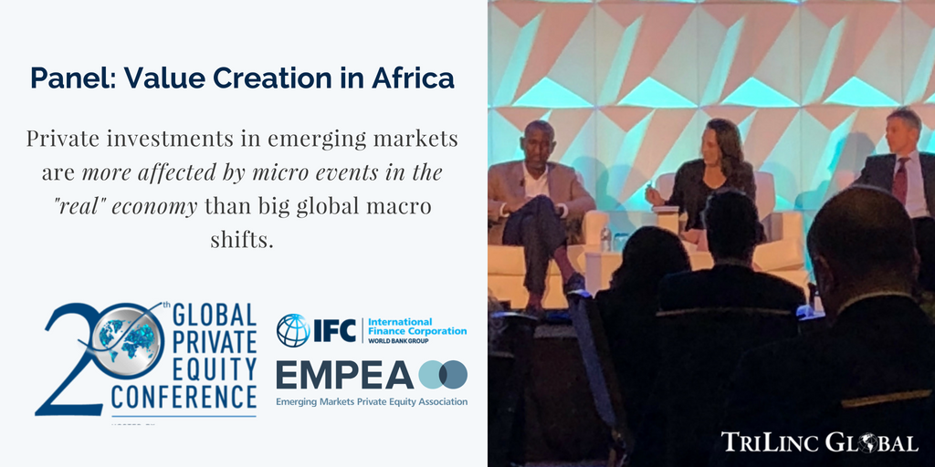 Tuesday's #GPEC20 "Value Creation In Africa" panel echoed TriLinc CIO @PauRSanford belief that private investments in #EmergingMarkets are more affected by micro events in the “real” economy than big global macro shifts. <a href="/IFC_org/">IFC</a> <a href="/EMPEA/">محمد</a>