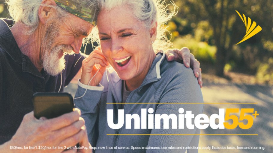 BOOM! @Sprint's introducing a brand new plan that's sure to be a hit! People 55 and older switching to @Sprint can get #unlimited data, talk and text for $35 per month per line for two lines! #55plan sprint.co/2rOCr1Q