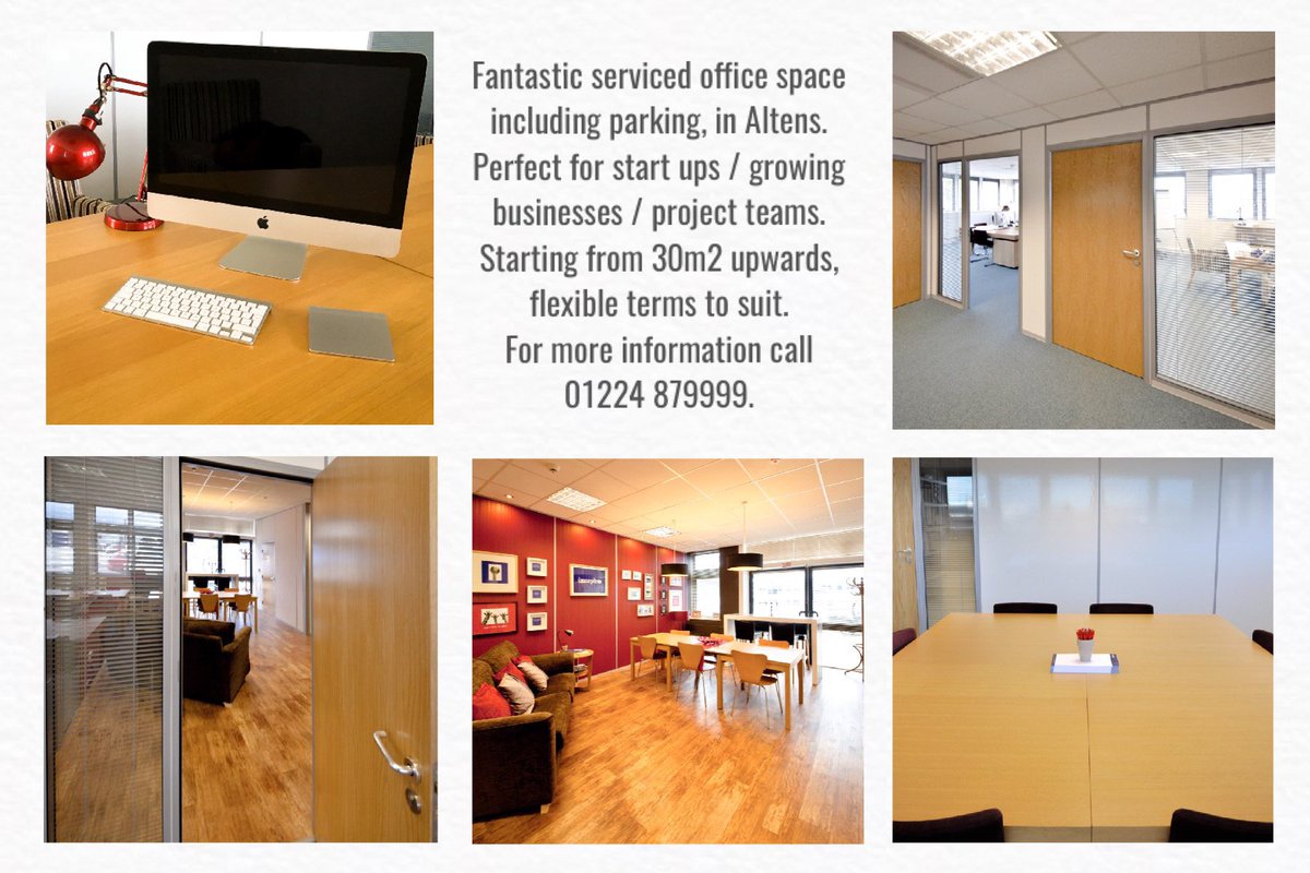 Fantastic office space inc parking in Altens. Brilliantly kitted out, available to let with serviced office options available. Perfect for start ups / growing businesses / project teams. Starting from 30m2 upwards, flexible terms to suit. For more information call 01224 879999.
