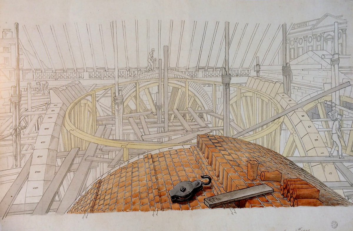 OSaumarezSmith's tweet photo. John Soane got his pupils to make progress perspectives of his buildings under construction as part of their training. The results are exquisitely beautiful &amp; offer an astonishingly vivid insight into Georgian building methods. https://t.co/K2wWIlCnwR