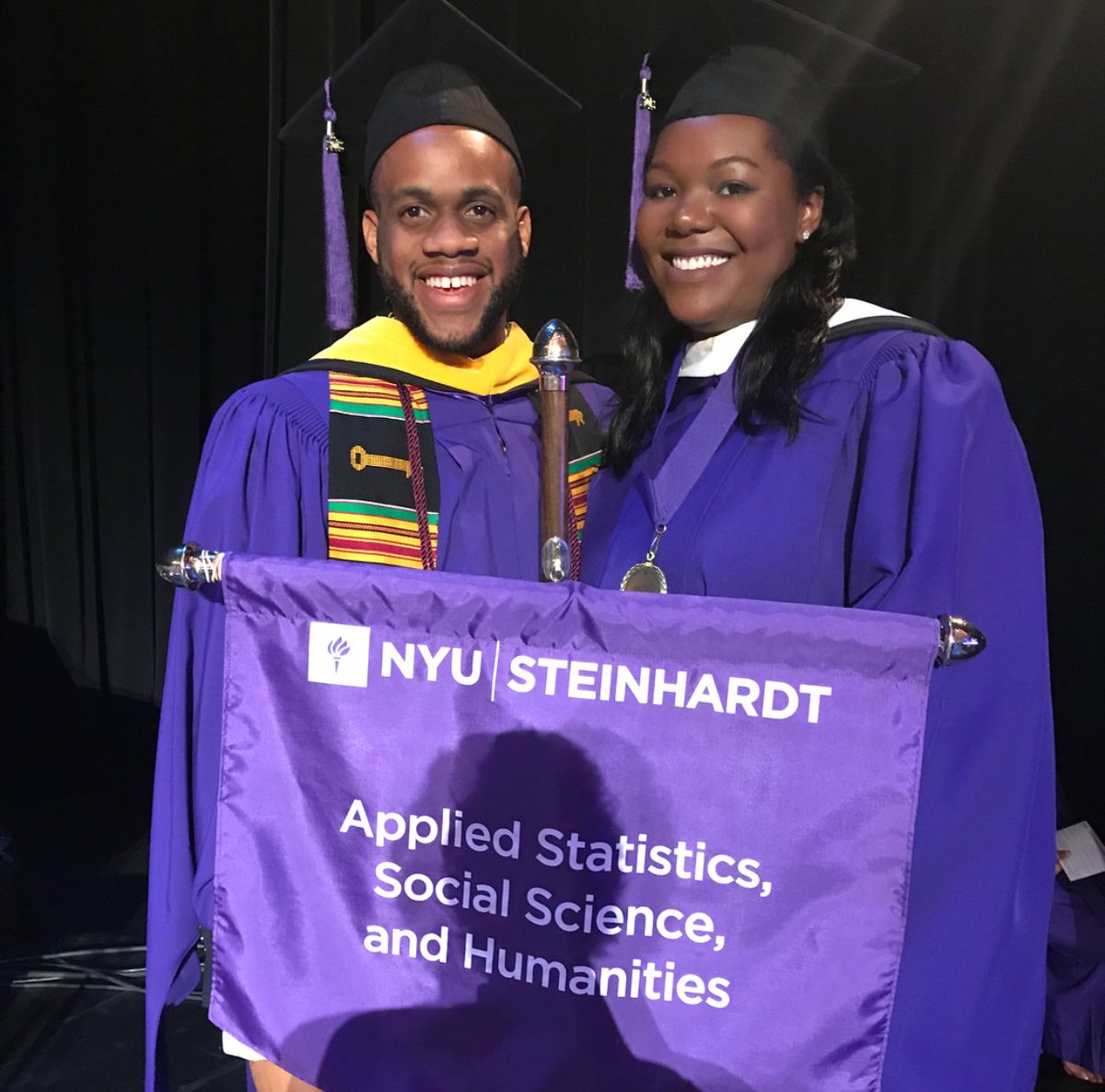 NYU_ASH's tweet photo. #A3SR graduate @jemarbather was the recipient of the @nyusteinhardt Samuel Eshborn Service Award, and #InternationalEd graduate Toya Hall was our department banner bearer at Radio City Music Hall! Can't wait to see what these two do next! #Steinhardt2018 https://t.co/dJYVDv5vGL