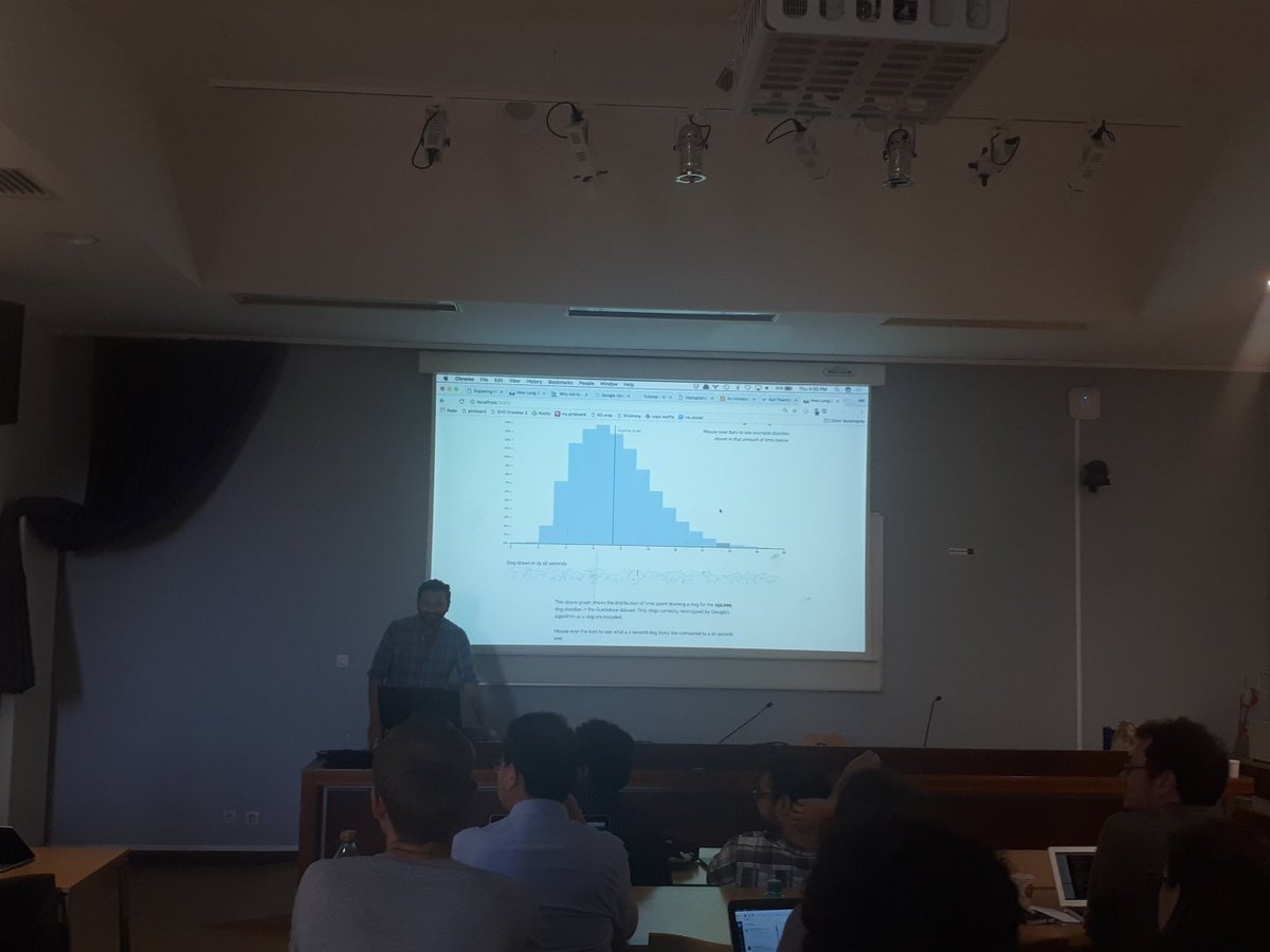 seinecle's tweet photo. Impressive talk by @vlandham mixing light remarks, fun, data exploration and pure talent - on histograms and Quick Draw. Wow! #Openvis
#miniconference 
#lyon https://t.co/bwlqr1r4FC