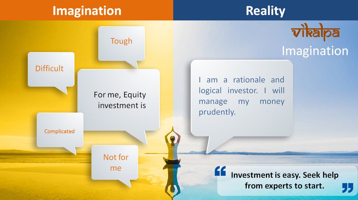 arun_thukral's tweet photo. #Vikalpa- 3rd of 5 #Vrittis is #Imagination. It influences happiness or suffering in our life. In #investing too, we don’t invest in #equities considering it as complicated. Investing in fact isn’t difficult if you seek help from professionals. #TheYogicInvestor https://t.co/MLuSI1bpji
