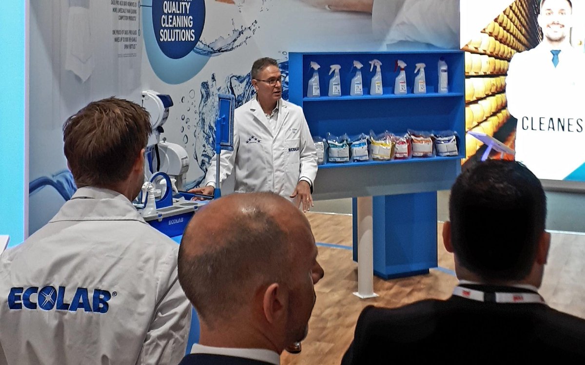 Ecolab's tweet photo. Our #ECLteam @Intercleanshow in action to demonstrate how we make the world cleaner, safer and healthier - from #hospitals to #restaurants. https://t.co/7KgJaYC6hp