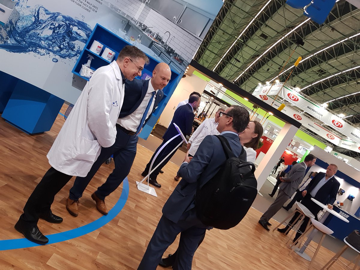 Ecolab's tweet photo. Our #ECLteam @Intercleanshow in action to demonstrate how we make the world cleaner, safer and healthier - from #hospitals to #restaurants. https://t.co/7KgJaYC6hp