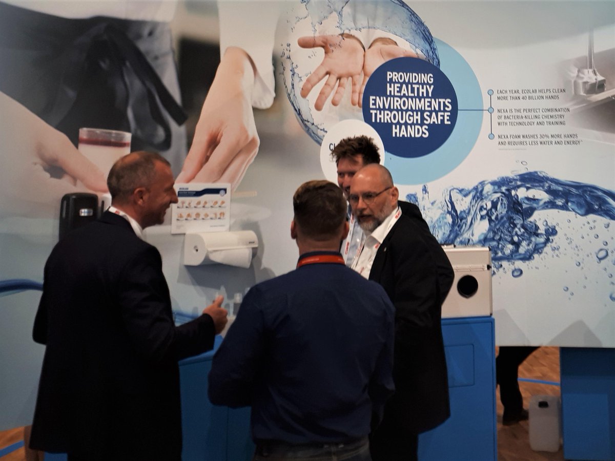 Ecolab's tweet photo. Our #ECLteam @Intercleanshow in action to demonstrate how we make the world cleaner, safer and healthier - from #hospitals to #restaurants. https://t.co/7KgJaYC6hp