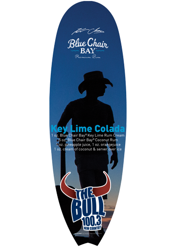 RealGeoLindsey's tweet photo. Today's #KennyAndKocktails drink of the day from @BlueChairBayRum & #TheMorningBull is #KeyLimeColada - thanks Kate McLean for being our bartender & thanks @BlueChairBayRum for the @kennychesney tickets at 7am! https://t.co/TrkhsteZHk