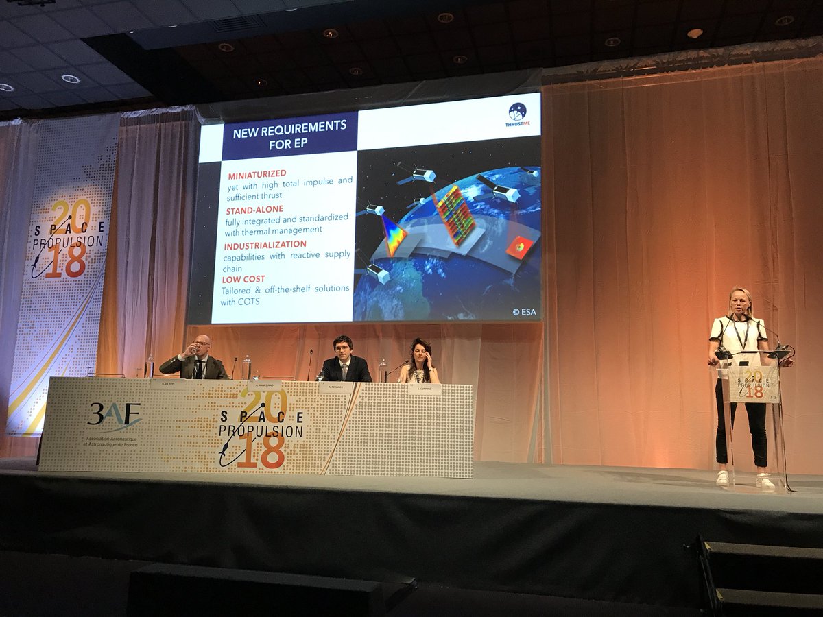 ThrustMe_space's tweet photo. @ThrustMe_ discussing new needs for #Micropropulsion with @GomSpace_Aps @enpulsion @esa at the Space Propulsion conference in #sevilla https://t.co/YFHH8SYQmd