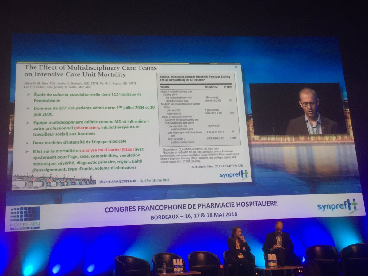 frlagarce's tweet photo. Une étude de 2010 sur 107000 patients. montre l'intérêt d'une equipe mulitidisciplinaire associant des pharmaciens pour réduire la mortalité aux soins intensifs. #hopipharm18. Cc @NLerolle https://t.co/xIZKRikCgQ