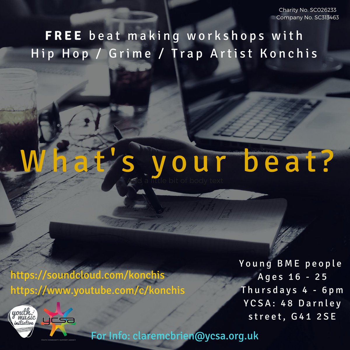 YCSACtrlAltDel's tweet photo. TODAY @YCSA_Youth start our free beat making workshops with @Konchis141. No previous experience or equipment needed! https://t.co/SAONGfydZR