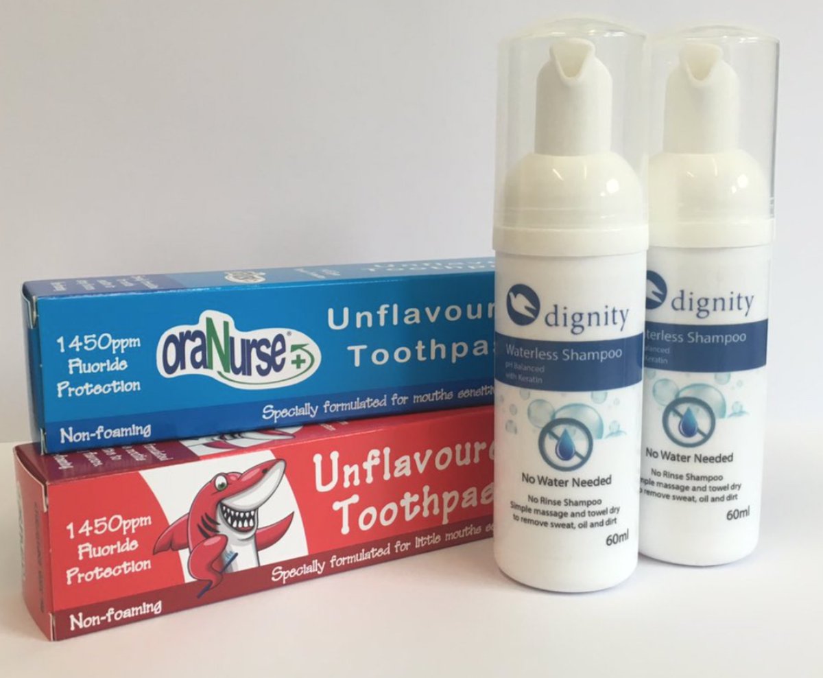 DignityLc's tweet photo. Does your child dislike having their hair washed or cleaning their teeth? Our Waterless Shampoo and Oranurse's Unflavoured Non-Foaming Toothpaste, makes personal hygiene a stress free part of daily living for child and adults with sensory issues. More info https://t.co/dcTjmqunzB https://t.co/w8dnSm5XqG