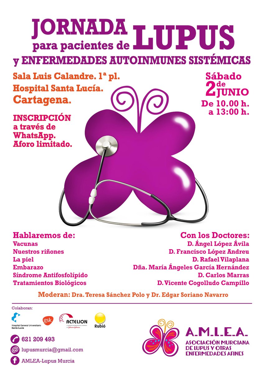 SMurcianaReuma's tweet photo. Os animamos a asistir en #Cartagena a estas Jornadas de #Lupus y #enfermedadesautoinmunes con una perspectiva clínica multidisciplinar y la participación de nuestros reumatólogos https://t.co/82j7n8iJUk
