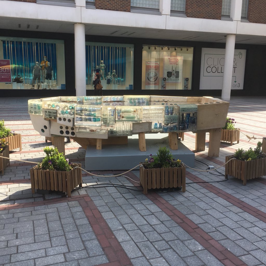 RAMPceramics's tweet photo. The Glass Boat was commissioned by @IKEAUK to celebrate the new #ikeaexeter that opened last week. Made using glassware from #ikea it refers to Exeterโs maritime history. @Princesshay for the next 2 weeks. If you are passing in the eve, it looks lovely with lights on it also. https://t.co/CBpNcArmdR