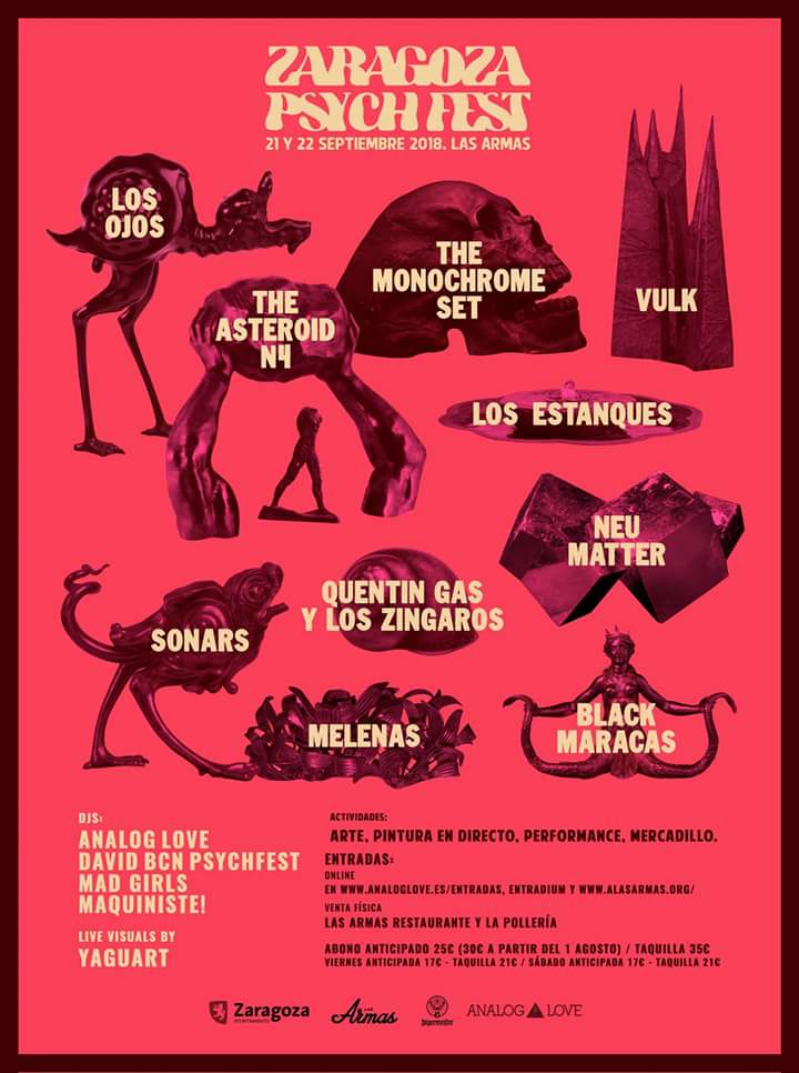 Cartel completo de Zaragoza Psych Fest 21 y 22 sept @themonoset @TheAsteroid4 #Sonars #Vulk @melenasband #Blackmaracas #losestanques #LosOjos #NeuMatters #Quentingasyloszingaros DJS: @AnalogLoveProd / @BCNPsychNights / @madgirlsmag / Maquiniste!

@EverlastingRec @Jagermeister_es