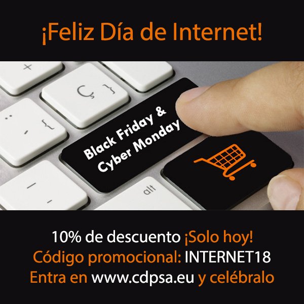 cdp_eu's tweet photo. #FelizDiaDeInternet ¡En #CDP lo celebramos contigo! 10% de #descuento en gran selección de artículos en nuestra web https://t.co/FVJKBcf4aM. Incluye el código promocional: INTERNET18 y disfruta :) https://t.co/wjxQr0YYqc