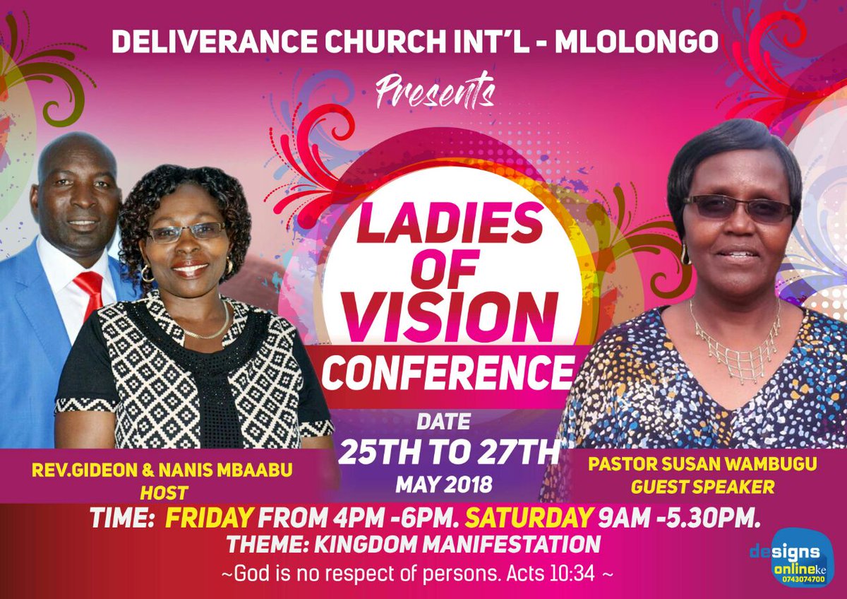 dcmlolongo's tweet photo. Are you ready for a time of blessing and impact, Ladies of Vision Conference, 25th to 27th May, 2018, karibu.. https://t.co/IH5b9lvGNI