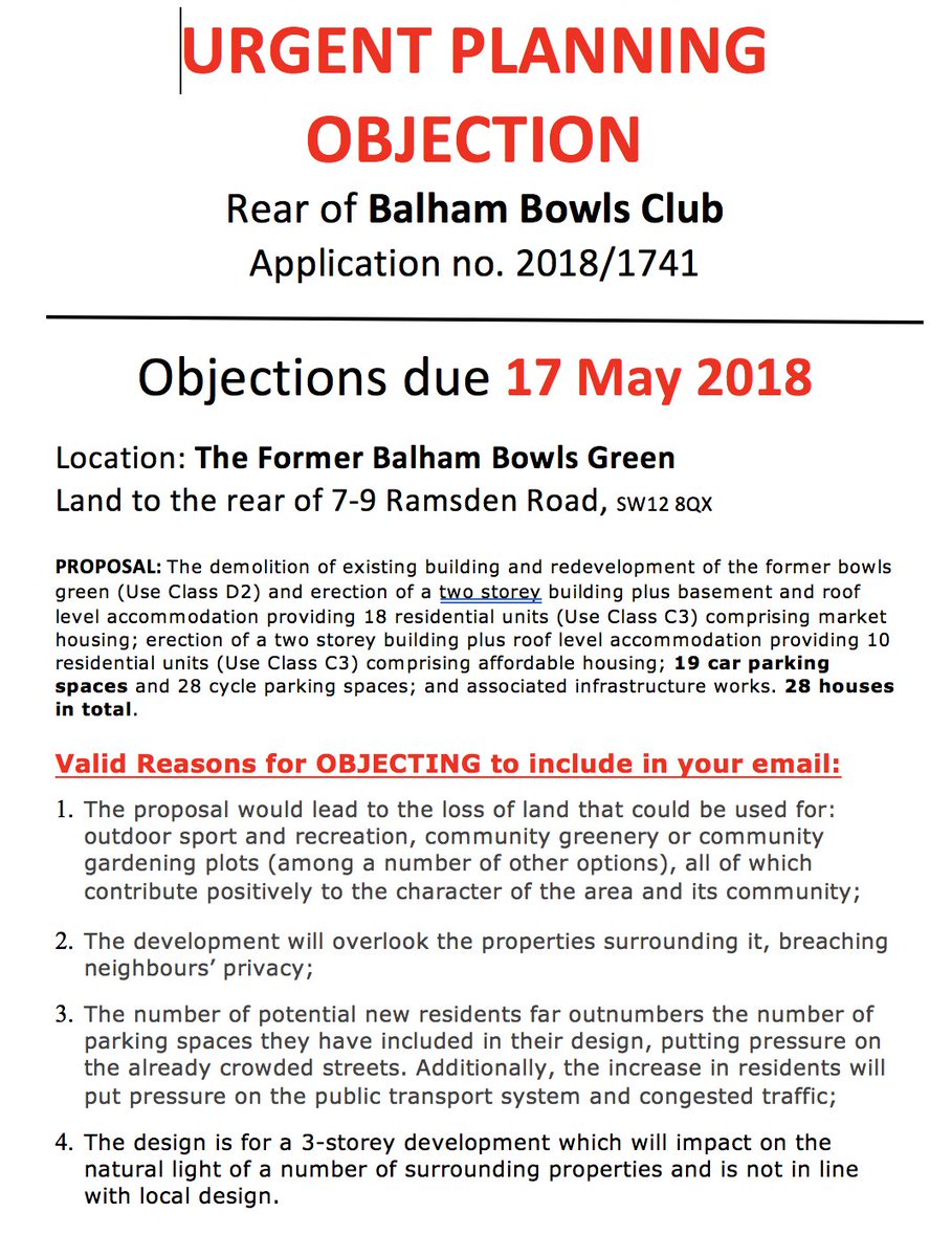 BalhamClub's tweet photo. How to object to the new development on the Bowling Green and save our community green space!  #SaveTheGreen  #Balham  #NoToDevelopment  #YesToCommunity https://t.co/8yDdSHHRpW