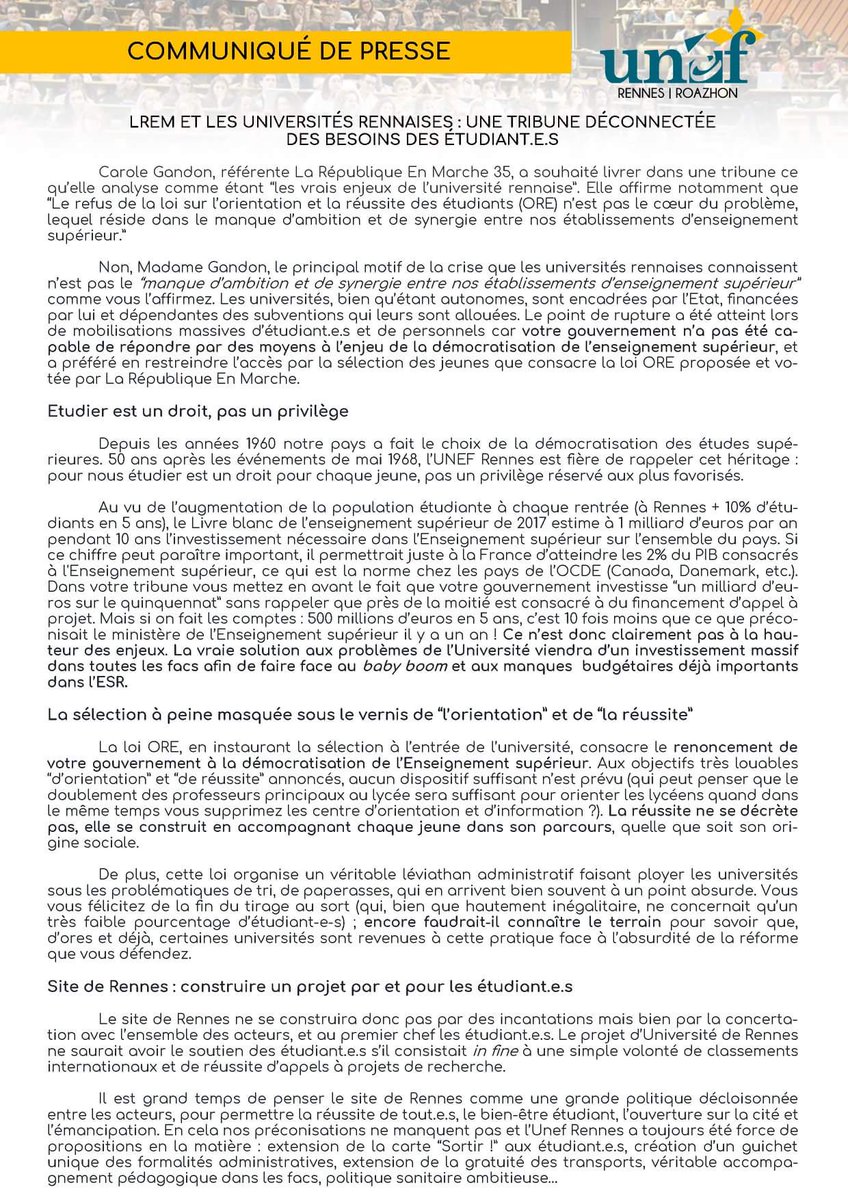 Unef_Rennes's tweet photo. Notre réponse à la tribune LREM (sur @ouestfrance35) déconectée des besoin des https://t.co/4CQLLzhe62 https://t.co/1CM9fmo7H7