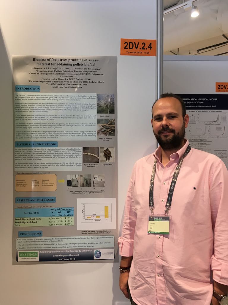 CICYTEX's tweet photo. Ya están Luis Royano y Ana Parralejo del Área de Biomasa y Bioproductos de CICYTEX participando en #EUBCE2018 European Biomass Conference and  Exhibition en Copenhague (Dinamarca) presentando sendos póster científicos con sus investigaciones en la materia https://t.co/63cmR1jksB https://t.co/TqEDBVpZCy