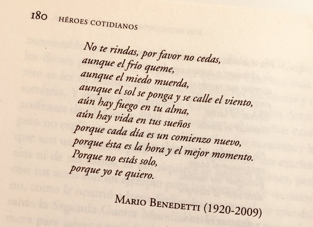 PilarJerico's tweet photo. #TalDíaComoHoy en 2009 fallecía
Mario Benedetti, escritor, poeta, dramaturgo y periodista.
Sus versos en la última página de mi libro #HéroesCotidianos
#poesía #Benedetti https://t.co/b7VsxYyWhg