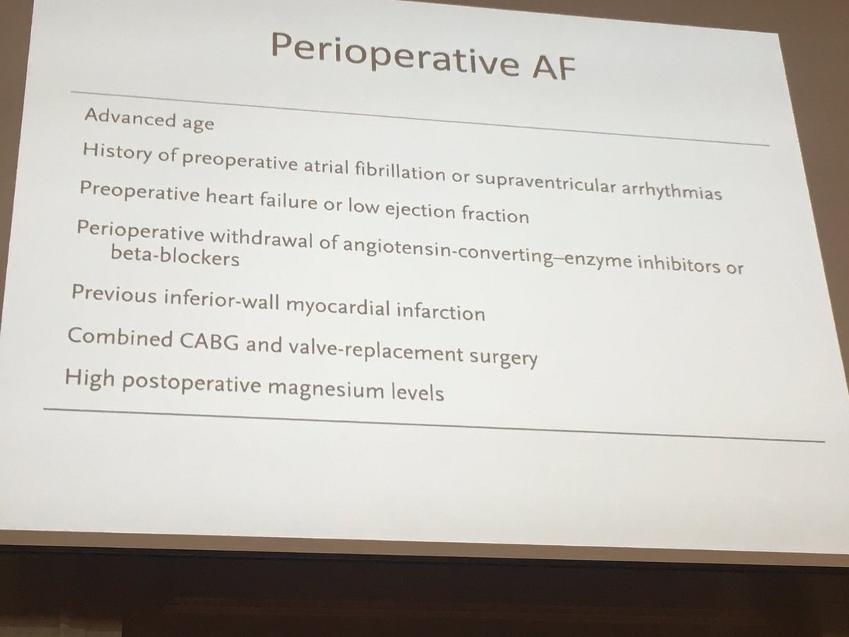 YoungGeris's tweet photo. Key considerations for avoiding peri-operative stroke.
Most AF post op resolves spontaneously. American guidelines suggest anti coag for 30 days post recovery of sinus rhythm.
@GeriSoc @AgeAnaesthesia #academicgeris #pops #bgsconf #BGSAAA #AAABGS https://t.co/ROh9r6eoHK