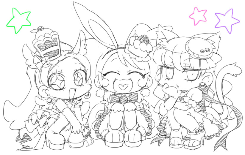 「キュアぱずは今プリアラ3人をレベルMAXに育ててるところだよ! 」|はっちのイラスト