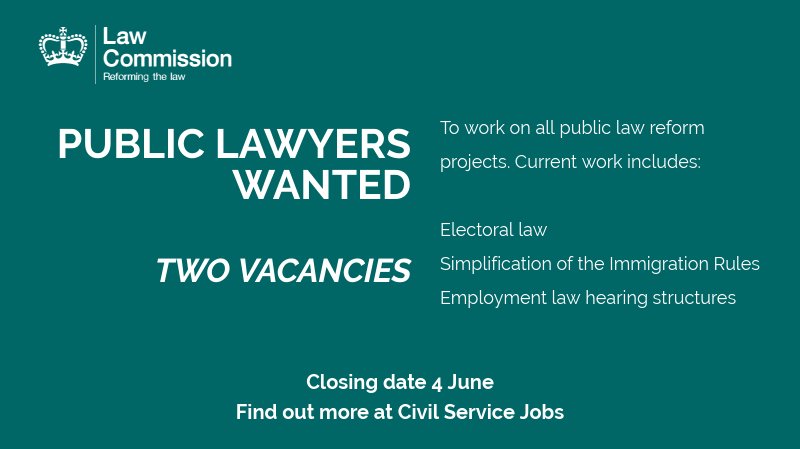 We're recruiting: two public law lawyers needed to help shape our latest law reform projects. Find out more: tinyurl.com/y8zgswch  #legaljobs