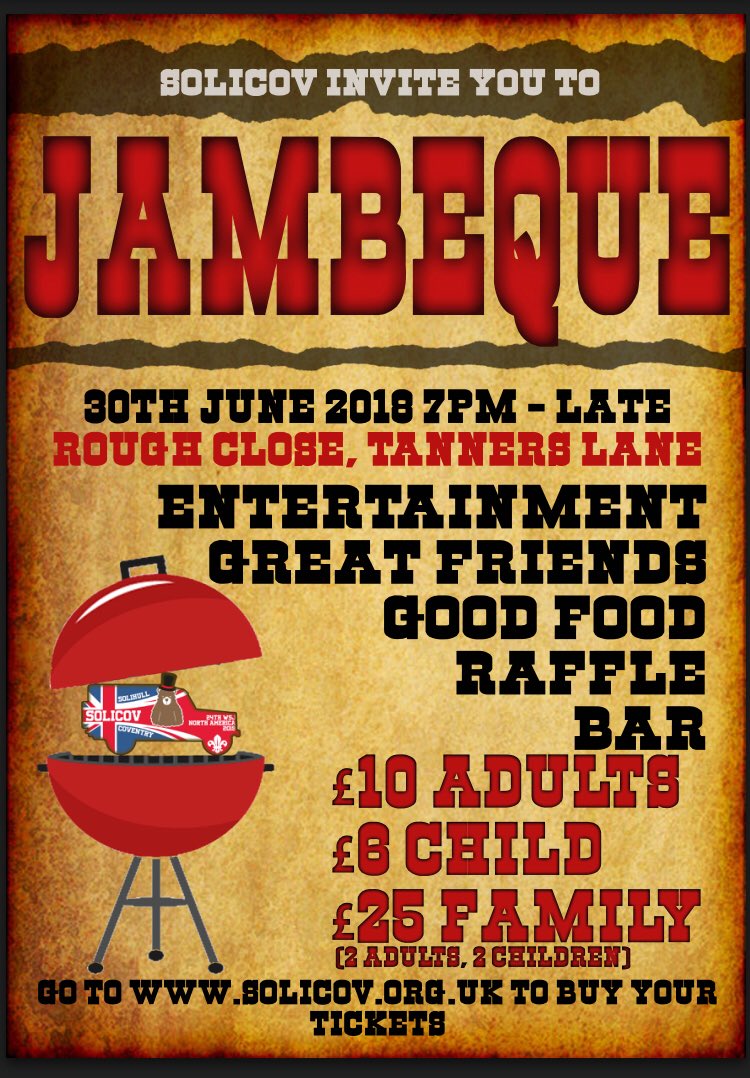 You are cordially invited to Jambeque! On 30th June from 7pm until late at Rough Close Campsite. Tickets includes food. Camping is available at £1 a person. 

Tickets can be purchased from solicov.org.uk/2018/05/03/jam…