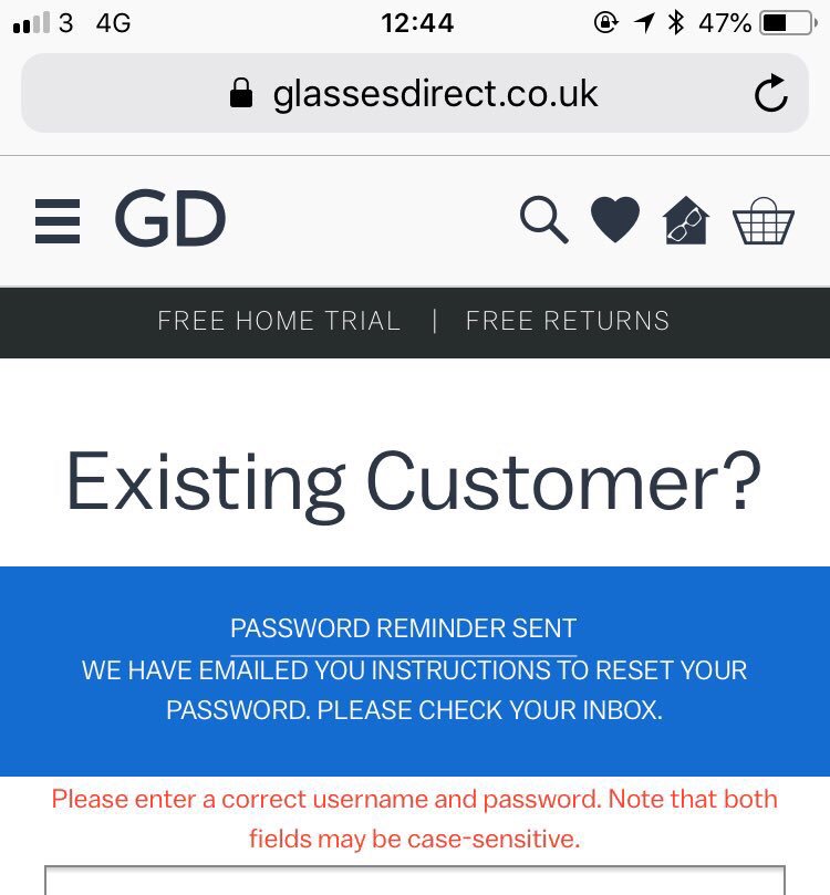 MissCCasey's tweet photo. @glasses_direct @glasses_direct why do password change emails take SO long to get sent!? Waiting for 10 minutes now... https://t.co/6PJN1n60EN