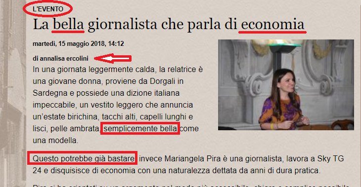 KelleddaMurgia's tweet photo. Per la @gazzettadilucca una giornalista che scrive di economia è un "evento", dato che essere bella come una modella "potrebbe già bastare". L'articolo delirante lo firma una donna, la prova che per essere maschilisti non serve essere maschi (via @CelesteRotondi) @MariangelaPira https://t.co/KOH5GzSQJT