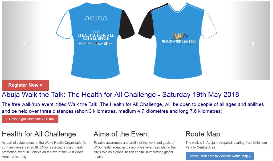 SatishKTM's tweet photo. Are you participating in your city - global movement to promote health and particularly #physicalactivity as part of a healthy sustainable future? #walkthetalk #HealthforAll #Healthforallchallenge #Abuja @WHO #WHO70 @exerciseworks #getactive https://t.co/OljO3cOm9C