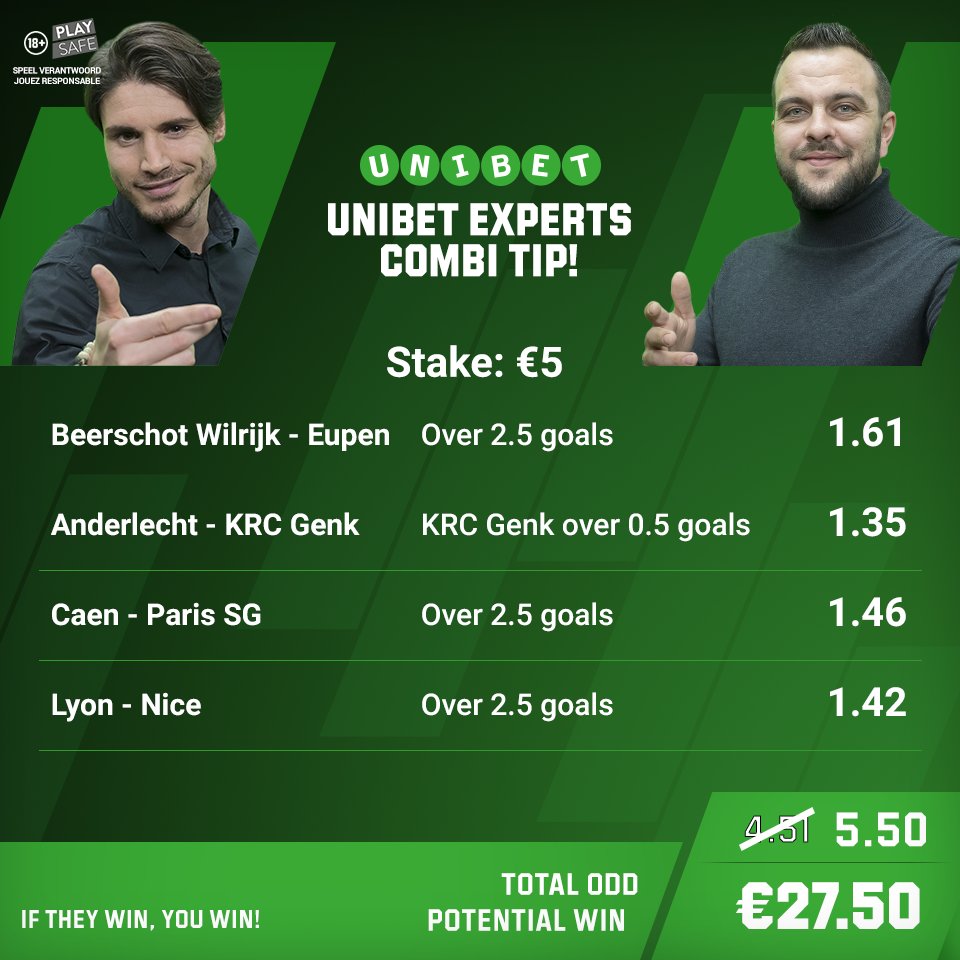 unibetbelgium's tweet photo. ๐ค WIN โฌ27.50 Free Bet! ๐ค
๐ & โค๏ธ๏ธ the image of the Expert Combi Tip & win the potential pay-out!
๐โโ๏ธ 5 winners who Liked & RTed this visual IF the bet is winning!
Combi Tip
NLBE ๐ https://t.co/cV9T4RHRDK
FRBE ๐ https://t.co/fALQn2Wuph
๐ T&C apply
#UnibetExperts https://t.co/IG6CGxQMxT
