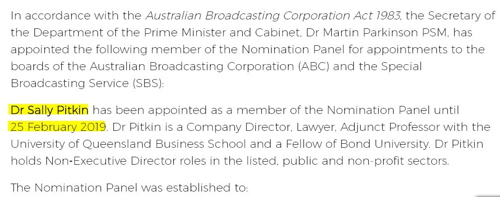 MSMWatchdog2013's tweet photo. @ecodigitography @jacksongs One of the former board members of NAIF, Sally Pitkin, is now on the ABC Nomination Panel (which recommends board members) of @ABCaustralia She also has links to #Adani ~ https://t.co/PnjWPTg0jy
#TheABCFiles https://t.co/Am4ce9eHPg