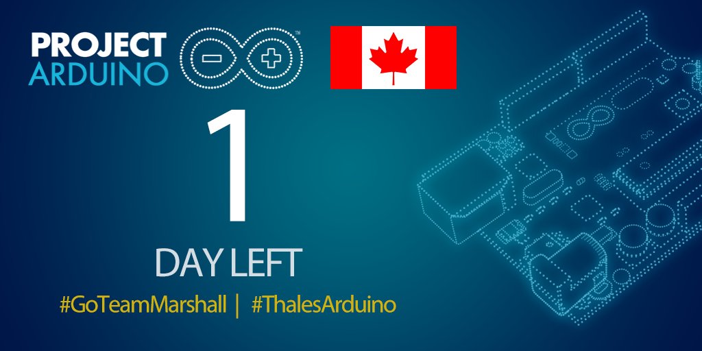 ThalesCanada's tweet image. Today is the FINAL Day to cast your vote for #TeamCanada in the Project Arduino challenge. Help the Team Marshall project reach the top 3! thalesarduino.com/arduino #ThalesArduino #GoTeamMarshall