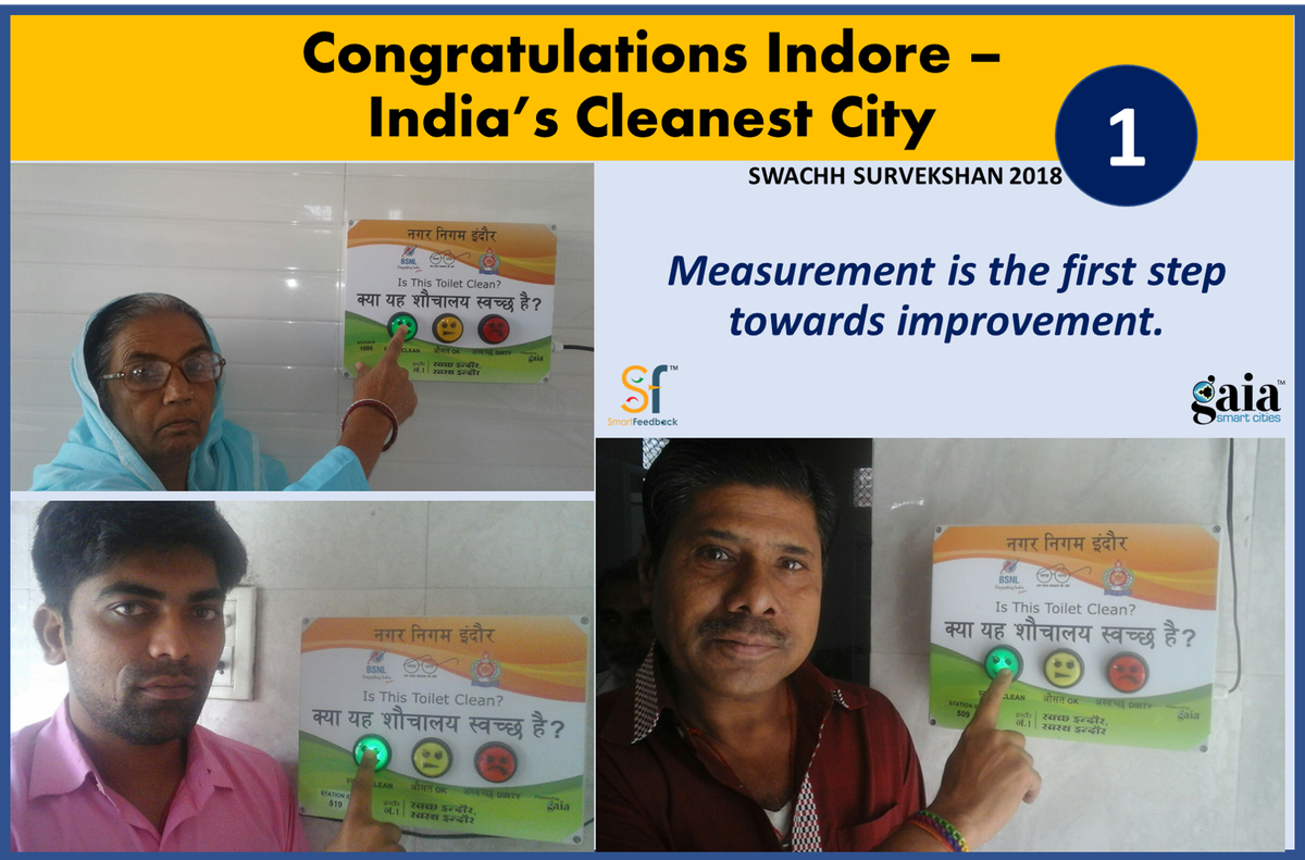Indore, #Indore is the Cleanest City in #SwachhSurvekshan2018.
Congratulations Indore !!
Proud to have contributed in this challenge of #SwachhBharatMission through #SmartFeedback.
@SmartFeedbackin <a href="/SumitChowdhury/">Sumit D Chowdhury</a> <a href="/vc_amrita/">Amrita Chowdhury</a> <a href="/AasthaSayal/">Aastha Sayal</a> <a href="/prasunkagrawal/">Prasun Agrawal</a> <a href="/UnSmartMayuri/">UnSmart Mayuri</a>
