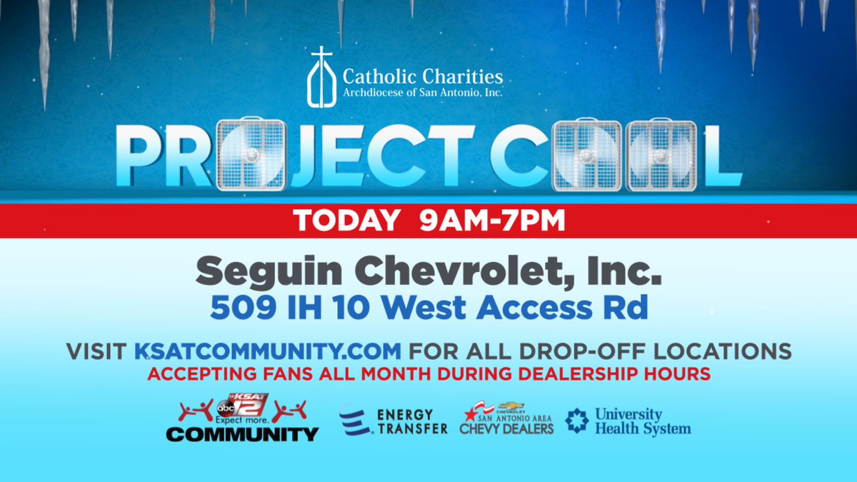 KaitiBlake's tweet photo. It’s going to be the hottest day so far this year... ☀️ Help us make sure the elderly in our communities stay cool. 

We hope to see you and your ready-to-donate box fans TODAY in Seguin! #ProjectCool #KSATcommunity https://t.co/RQiHRAu0w0