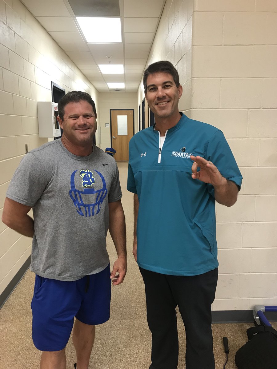 CoachGGrady's tweet photo. First College Football Program in the door this morning at Brunswick High @CoachChadwell @CoastalFootball !!! Thanks for coming by to check out our Pirate Football players!!! #piratefootball #PirateNation #CoastalCarolina #BAM #912 #HAILtheSAIL #SailsUp #AnchorAweigh #RecruitBHS https://t.co/YSXhrXg4dJ