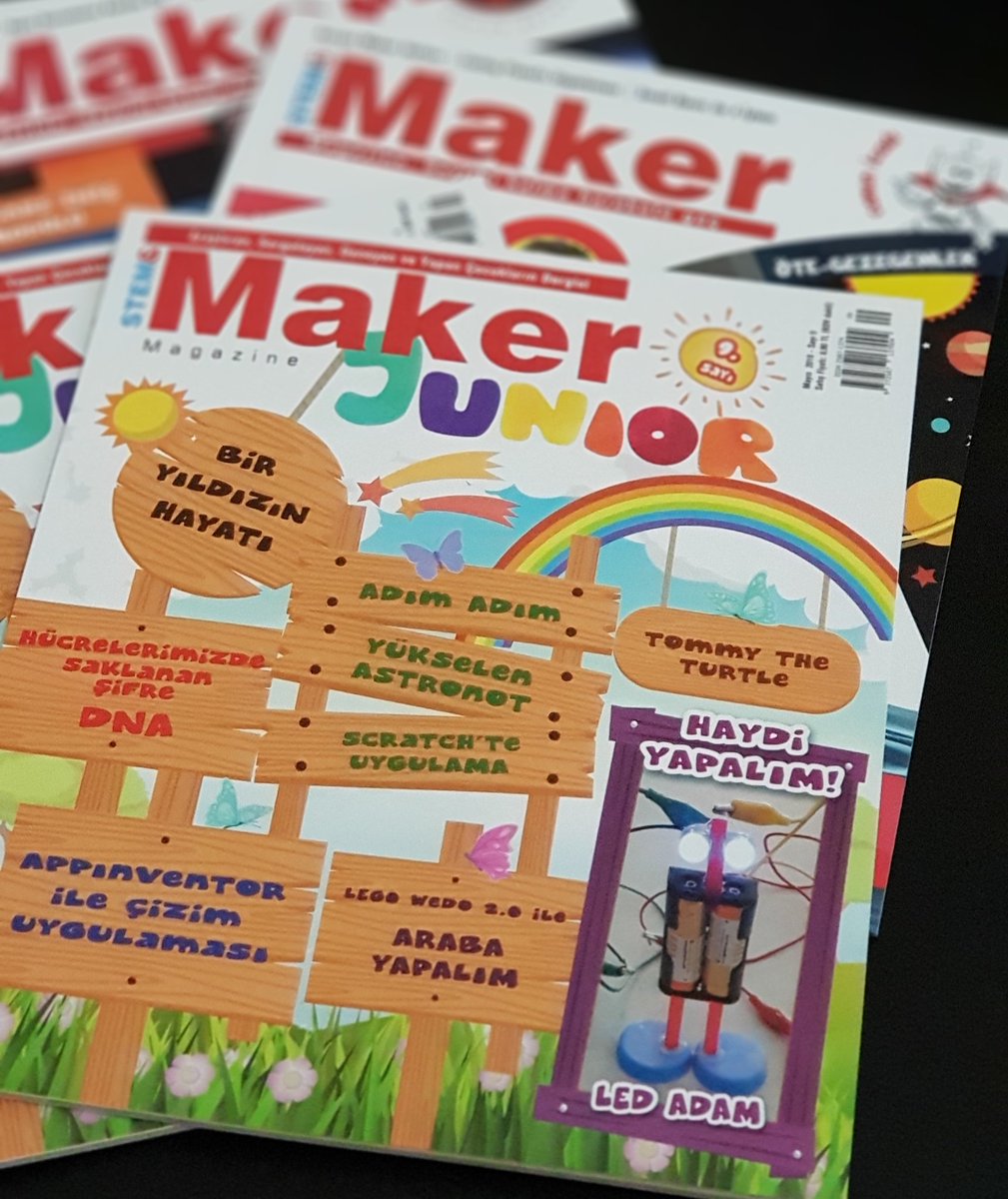 stem_maker's tweet image. Bir Yıldızın Hayatı, Appinventor ile Çizim Uygulaması, Led Adam, Hücrelerimizde Saklanan Şifre DNA, Lego Wedo 2.0 ile Araba Yapımı... #MakerJunior yeni sayı çıktı; marketler, kitabevleri ve bayilerde. İyi okumalar...