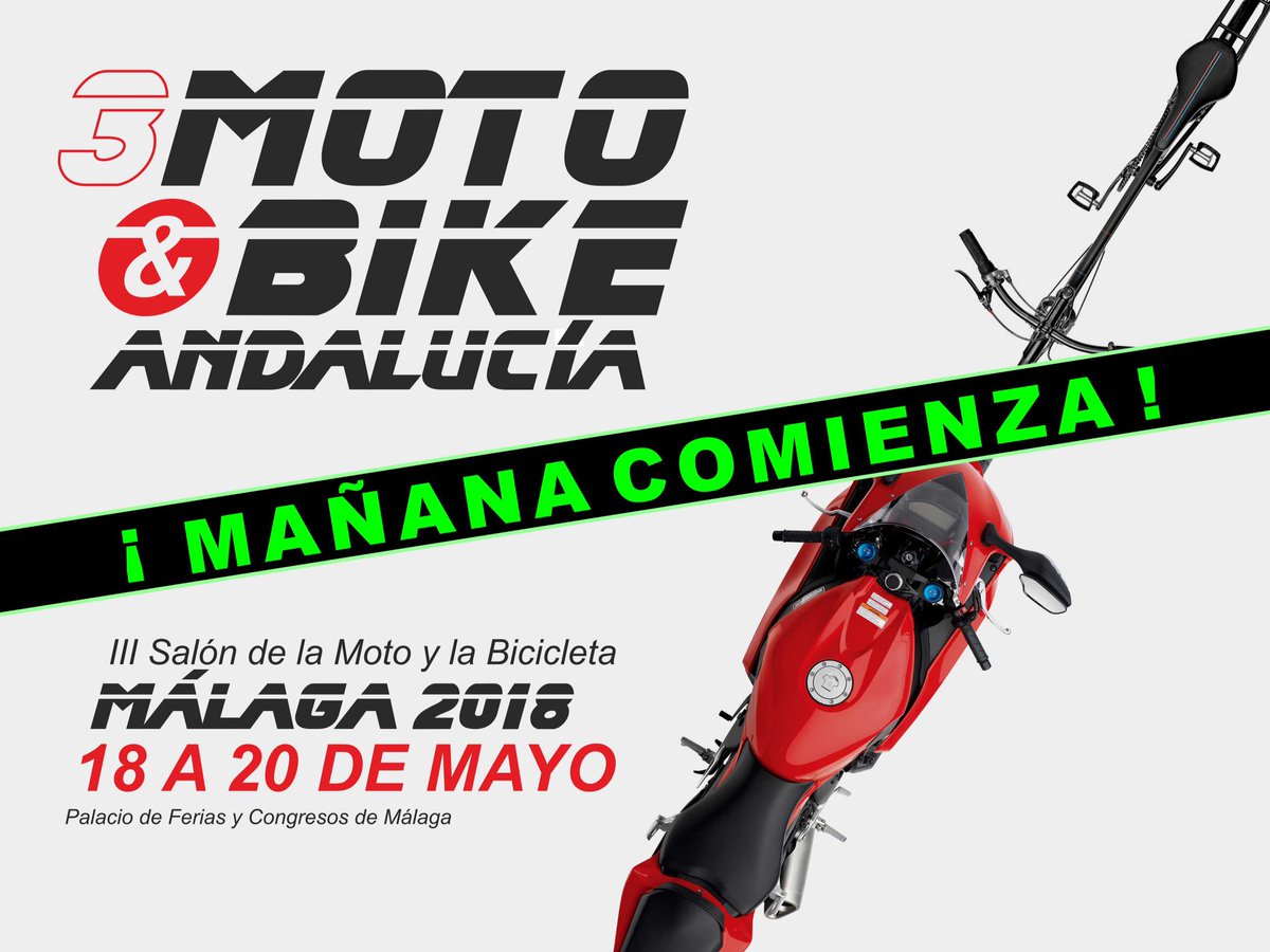 Mañana comienza el III Salón Moto&amp;Bike Andalucía.

Horarios: viernes y sábado, de 11:00 a 21:00 horas; domingo, de 11:00 a 20:00.

Más información en eventosmotor.com.

#MotoBikeAndalucía #Motocicleta #Bicicleta #Novedades #Ofertas #Exhibiciones #Pruebas #DosRuedas #Málaga