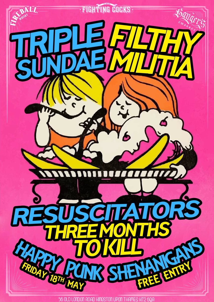the four corner of punk tomorrow night <a href="/FightingCocks66/">The Fighting Cocks</a> with @triplesundaeuk <a href="/FilthyMilitia/">Filthy Militia</a> <a href="/Resuscitators/">Resuscitators</a> <a href="/3MonthsToKill/">threemonthstokill</a> FREE ENTRY!

facebook.com/events/2292546…