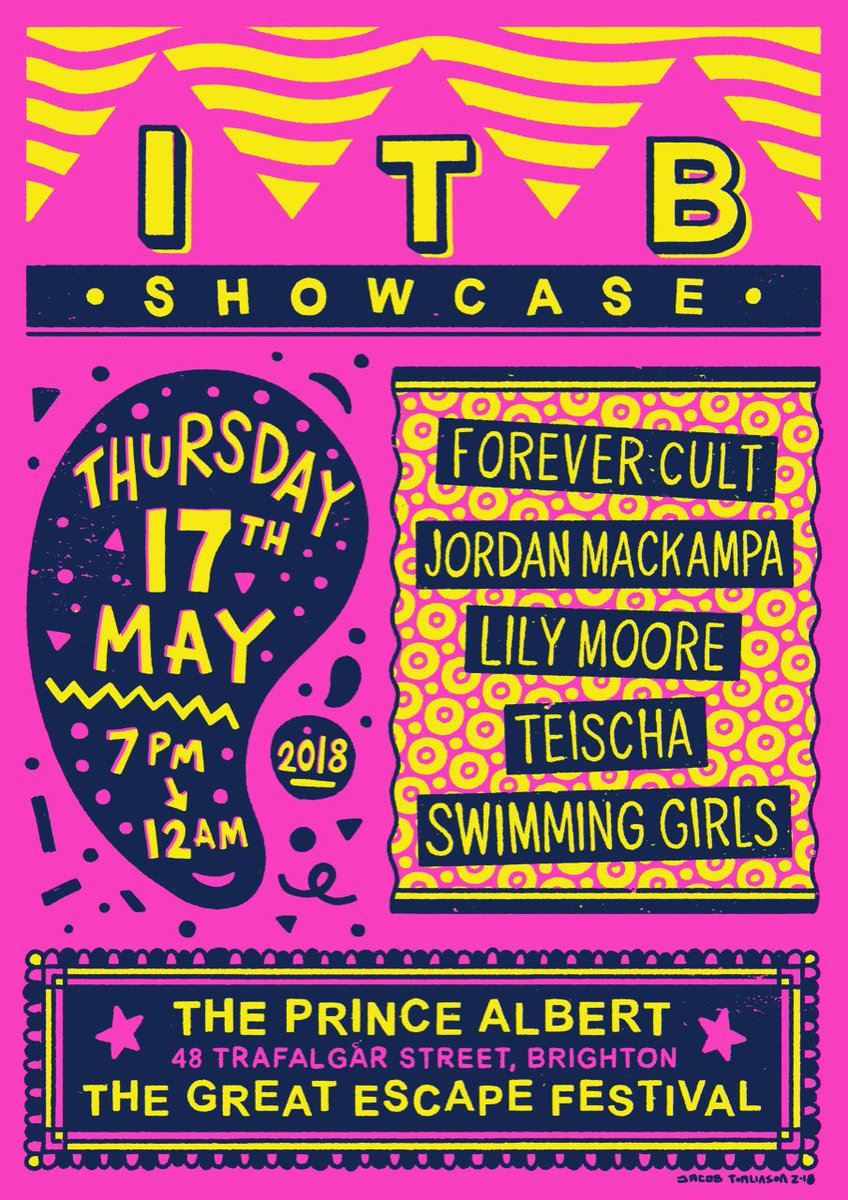 ITB Agency (@itbagency) on Twitter photo Our <a href="/thegreatescape/">The Great Escape</a> showcase is tonight! The Prince Albert #Brighton
FOREVER CULT 23:30
Jordan Mackampa 22:30
Lily Moore 21:30
Teischa 20:30
Swimming Girls 19:30
#GetInEarly
#Listen to the acts on our website:
itb.co.uk/showcases/itbs… Our <a href="/thegreatescape/">The Great Escape</a> showcase is tonight! The Prince Albert #Brighton
FOREVER CULT 23:30
Jordan Mackampa 22:30
Lily Moore 21:30
Teischa 20:30
Swimming Girls 19:30
#GetInEarly
#Listen to the acts on our website:
itb.co.uk/showcases/itbs…