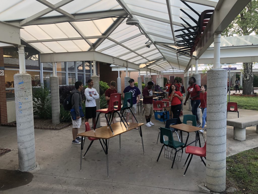 wibwEric's tweet photo. #SeniorPrank has all the desk in tables taken out of classrooms at #TopekaWest. #wibw https://t.co/mVGPx70BLu