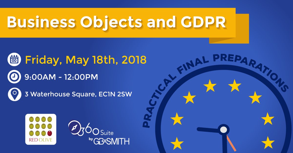 360Suite's tweet photo. #360Suite &amp; Red Olive's FREE #BusinessObjects and GDPR-focused event happening tomorrow, May 18 from 9 AM - 12 PM in London. Learn the simplest way to ensure &amp; maintain #GDPR compliant. Last chance to register: https://t.co/OhTwie2FDk @SAPAnalytics #BOBJ https://t.co/AamGCyOtya