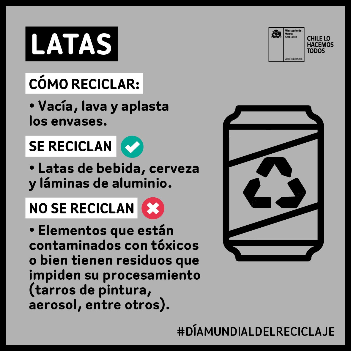 complemento orientación Imperativo Twitter 上的 Ministerio del Medio Ambiente："#DíaMundialDelReciclaje ♻️ ¿Cómo  reciclar latas? 👇🏽 https://t.co/XBlgC49sjp" / Twitter